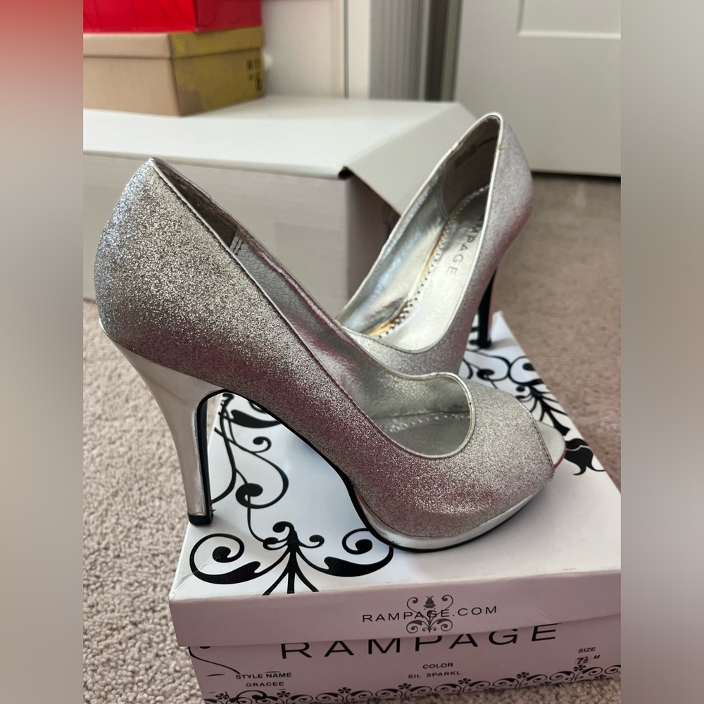 silver glitter heels